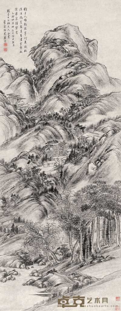 奚冈 1795年作 山水 立轴 137×52cm
